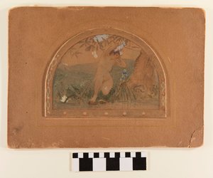 ストリームのほとりにヌードの女性のボード上の半円形の水彩画。絵画は、セントルイスユニオン駅でモザイクに使用されたイメージを複製します 作： George W. Chambers